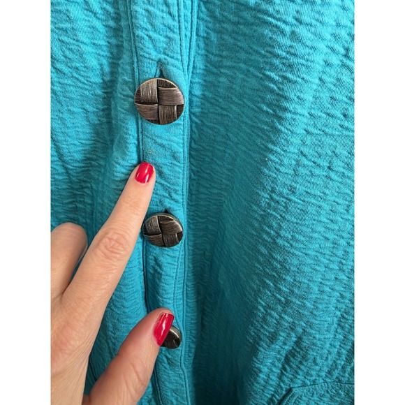 Soft Surroundings Art To Wear Jacket Sz M Cardigan CottonSeersucker Blue Buttons - Picture 7 of 7